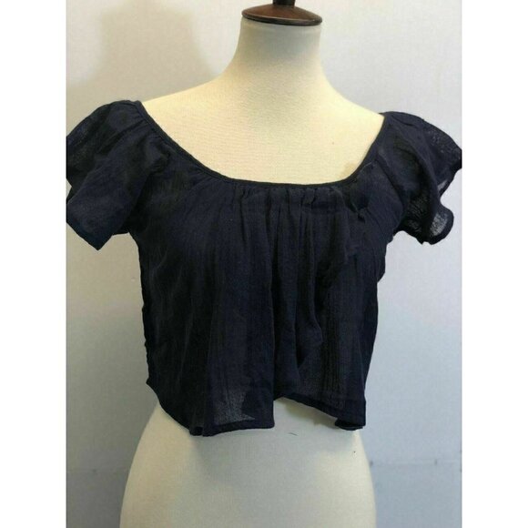 Billabong Womens Navy Blue Cotton Gauze Summer Festival Sol Scoop Crop Top Sz S - Picture 8 of 9